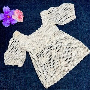 Sheree Massaquoi Original Girl's Off-White Crocheted 1970's Vintage Shirt Top; M